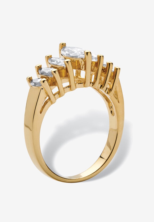 Gold-Plated Marquise Cut Engagement Anniversary Ring Cubic Zirconia, , on-hover image number 1