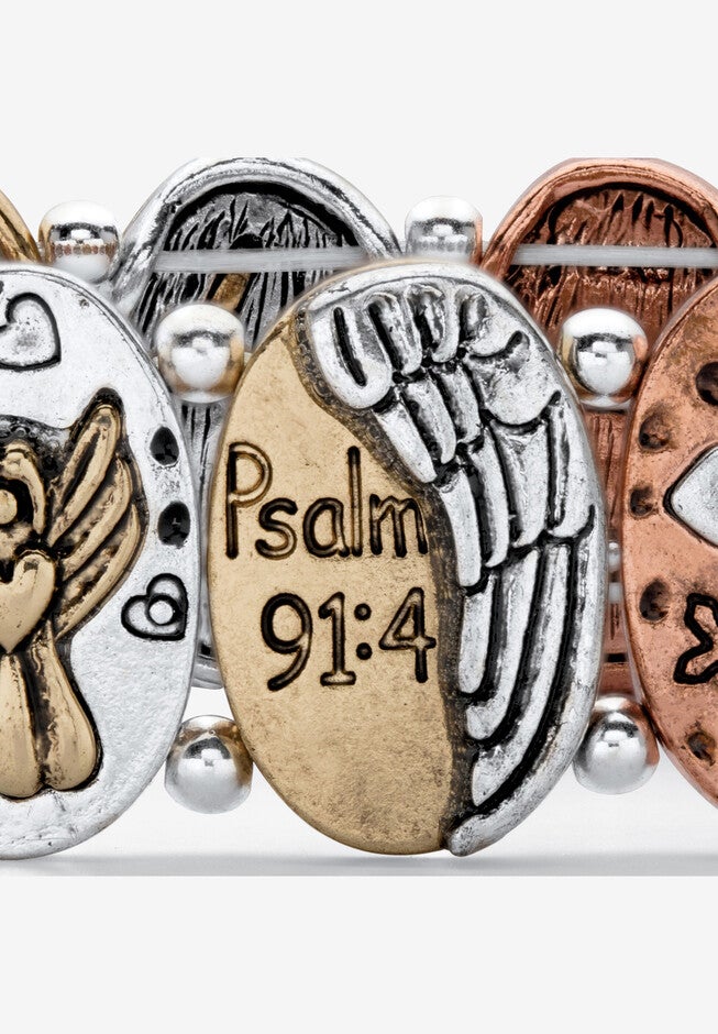 Tri Tone Antiqued Inspirational Stretch Bracelet (16Mm), 7 Inch Length, , on-hover image number null