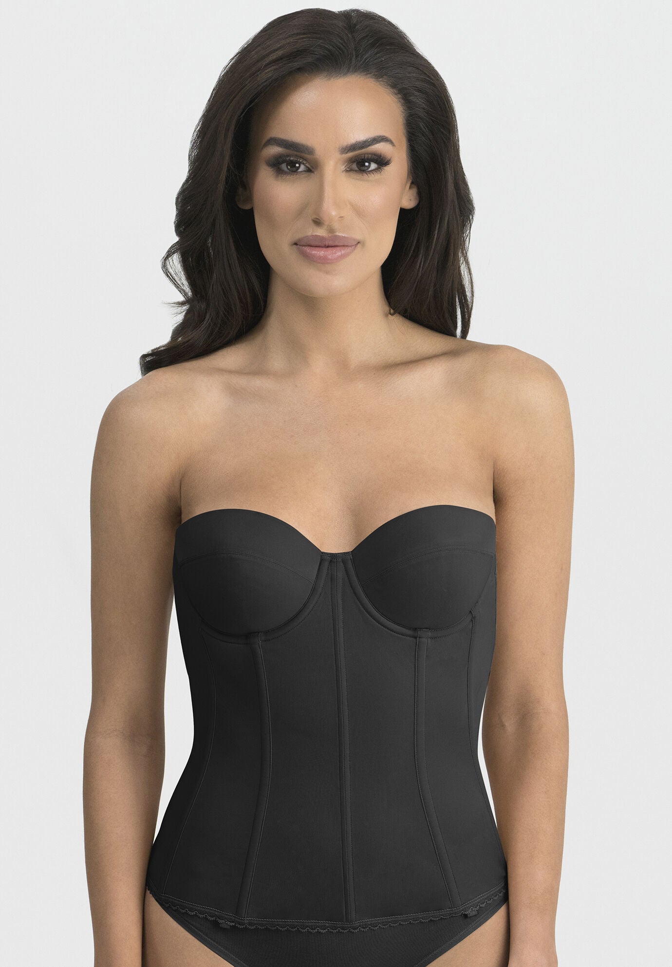 Brianna Low Back Strapless Longline Bra Intimate Apparel, BLACK, hi-res image number 0