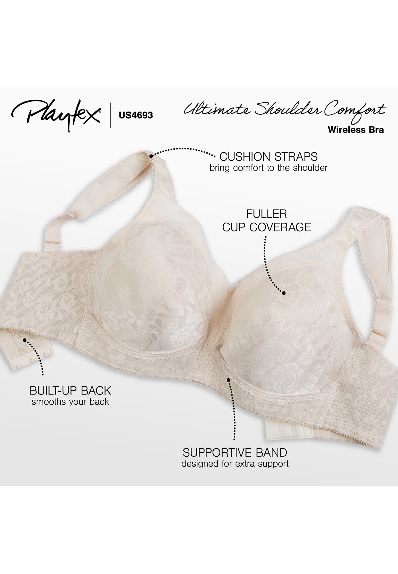 Wireless Bra with Moderate Lift Playtex 18 Hour, Pretty Blush Catherines