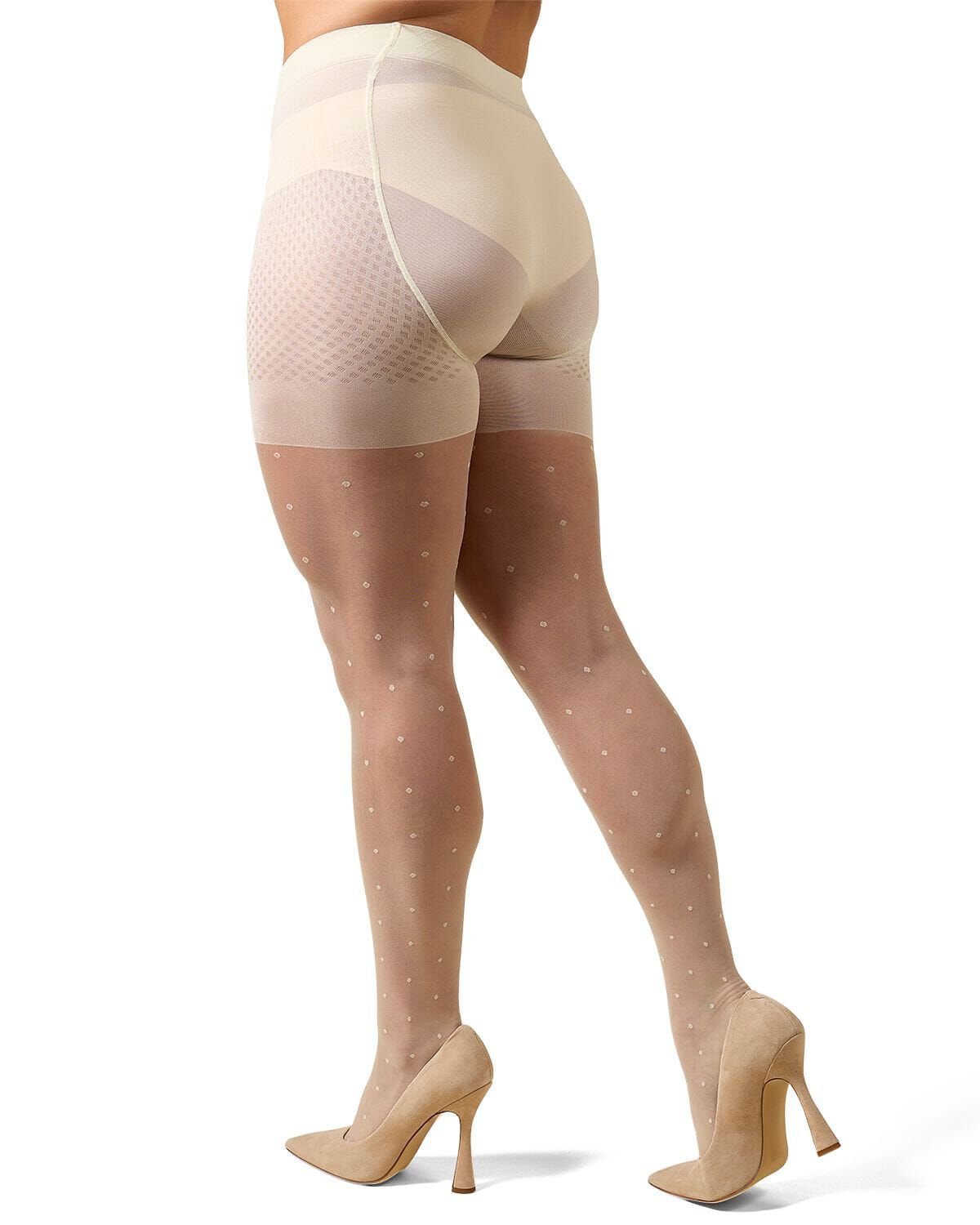 Women's Elegance Sheer Allover Dot Control Top Pantyhose, PANNA, alternate image number 2