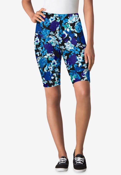 Stretch Cotton Bike Short, BLACK WATERCOLOR FLOWERS, hi-res image number null