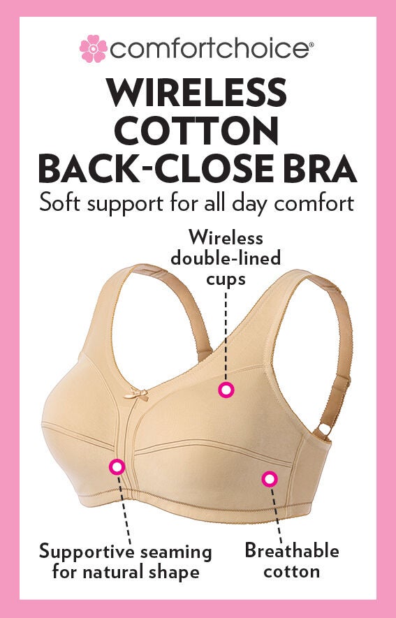 Wireless Back-Close Cotton Bra, , on-hover image number 1