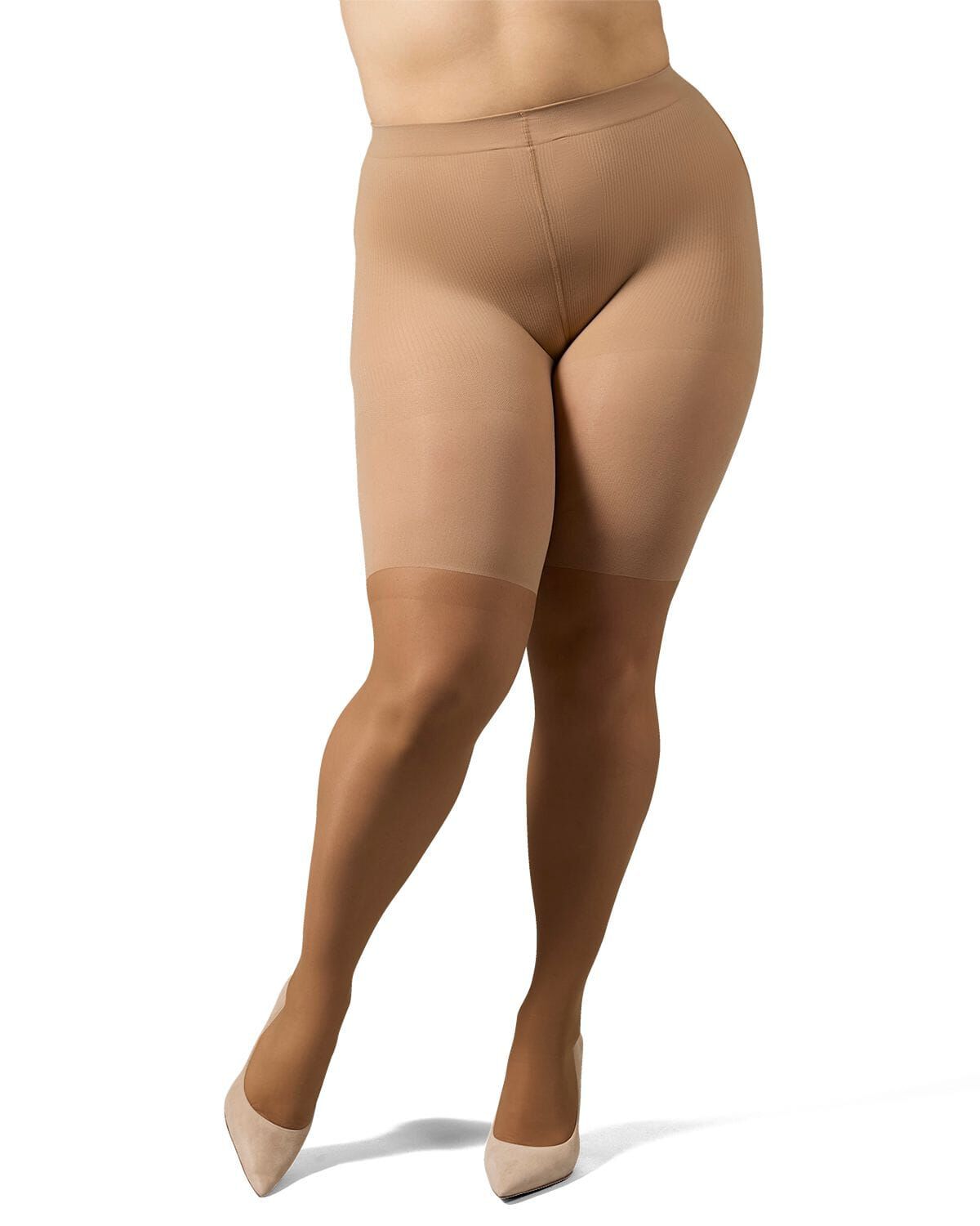 Women's Half & Half Light Support Leg Nylon Pantyhose, HONEY, alternate image number 1