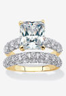 Yellow Gold-Plated Emerald Cut Bridal Ring Set Cubic Zirconia, YELLOW GOLD, hi-res image number null