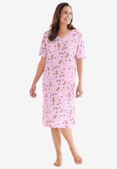 V-Neck Short Sleeve Knee-Length Cotton Sleepshirt