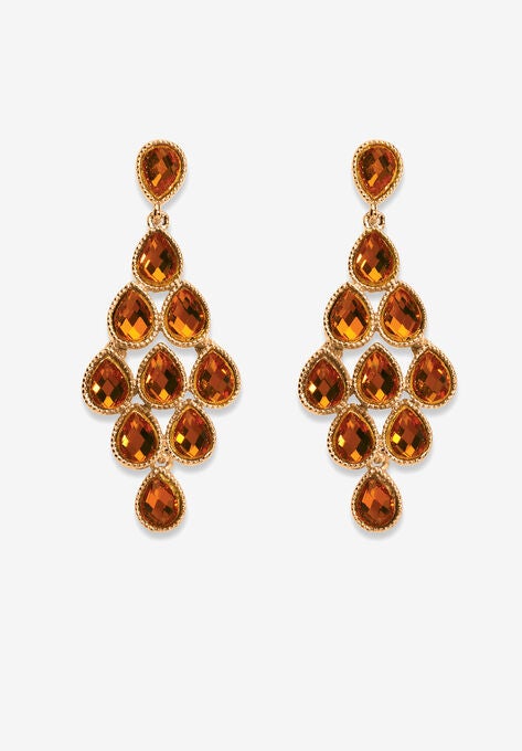 Gold Tone Pear Cut Simulated Birthstone Earrings, NOVEMBER, hi-res image number null
