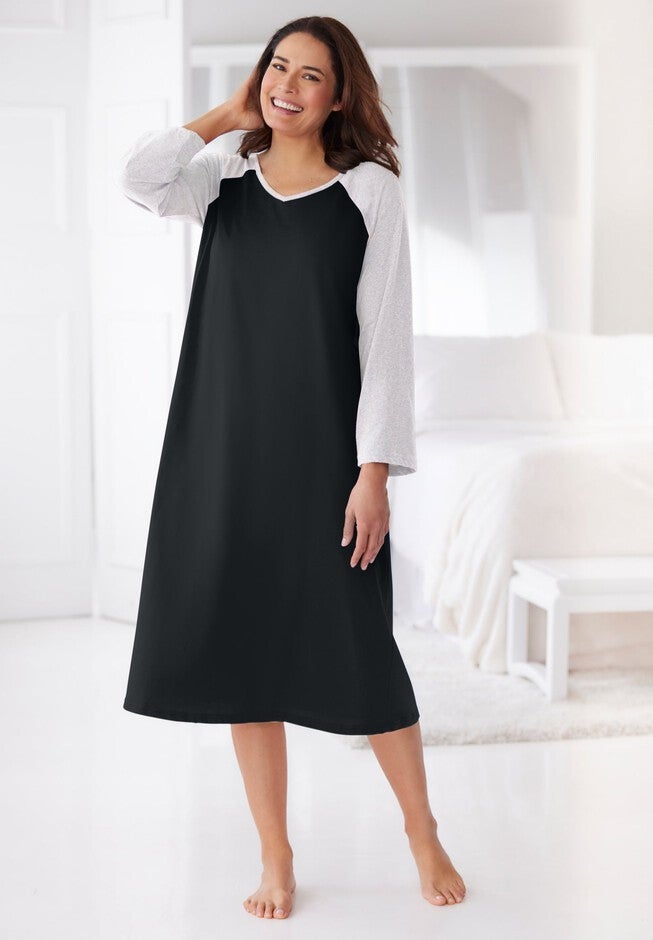 Avenue Body Baseball Sleepshirt, BLACK, hi-res image number 0