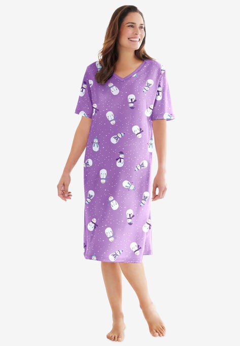 Print Sleepshirt, PRETTY VIOLET SNOWMAN, hi-res image number null