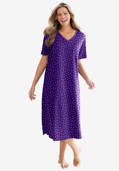 V-Neck Short Sleeve Midi Cotton Sleep Shirt