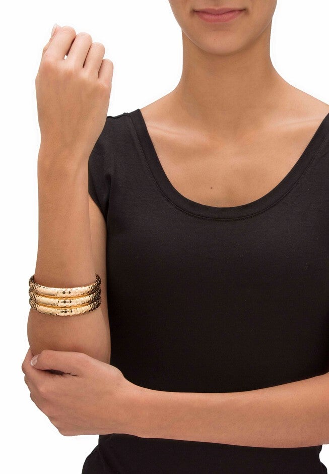 Goldtone Hammered 3-Piece Bracelet Set (11mm), 8.5 inches, , alternate image number 2