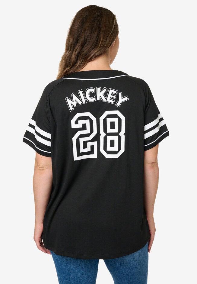 Disney Mickey Mouse Black Baseball Jersey Button Down Shirt, , on-hover image number null