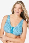Cotton Front-Close Wireless Bra, DEEP TEAL GEO TILE, hi-res image number null