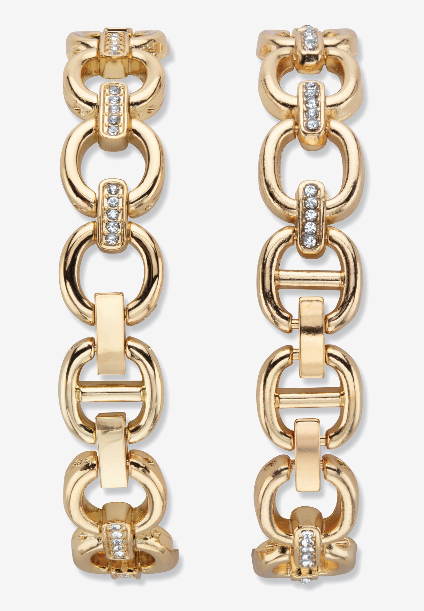 Yellow Gold Plated 2 Piece Round Crystal Cable Chain Watch Set 7.5 Inches, , on-hover image number 1