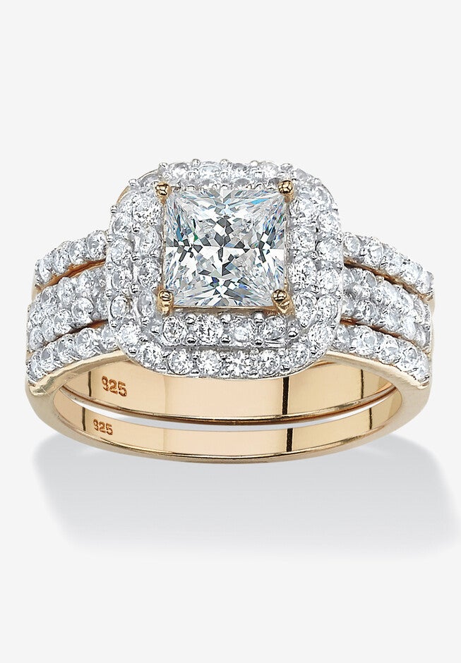 Cubic Zirconia Princess-Cut Bridal Ring Set in Gold over Silver, GOLD, hi-res image number 0