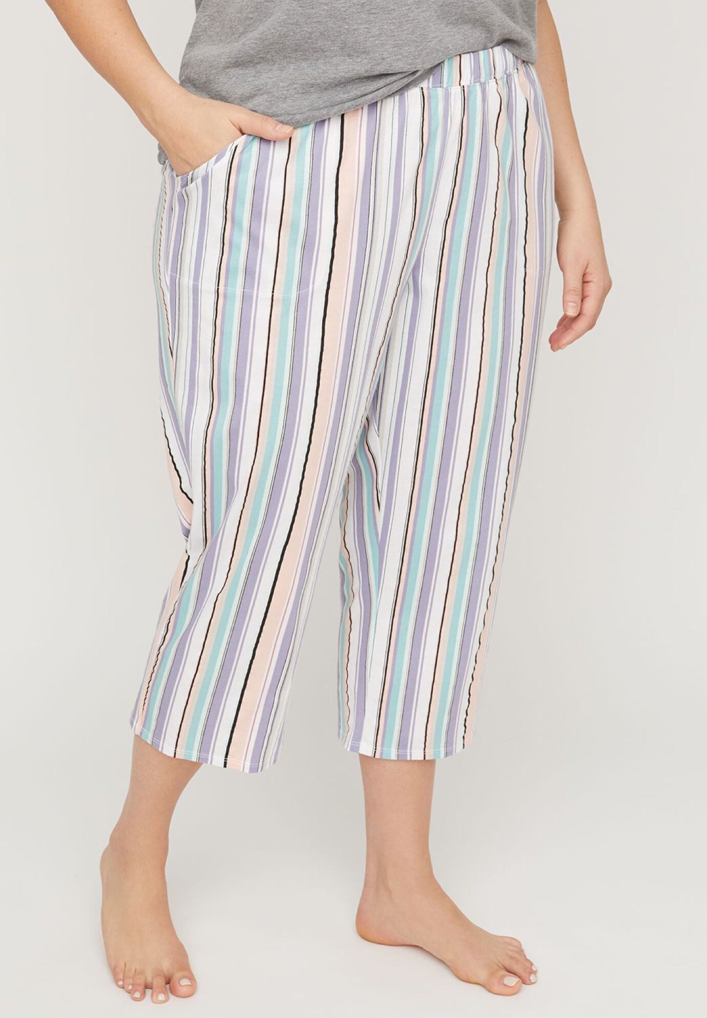 Butterfly Blush Cotton Sleep Capri Pants, Grey Butterfly Print Catherines