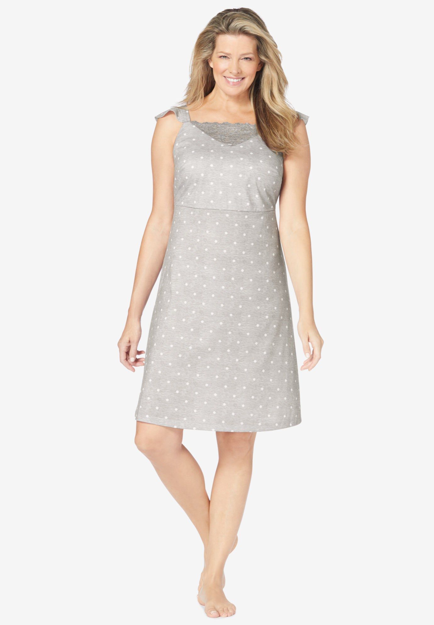 Short Supportive Gown, HEATHER GREY DOT, hi-res image number 0