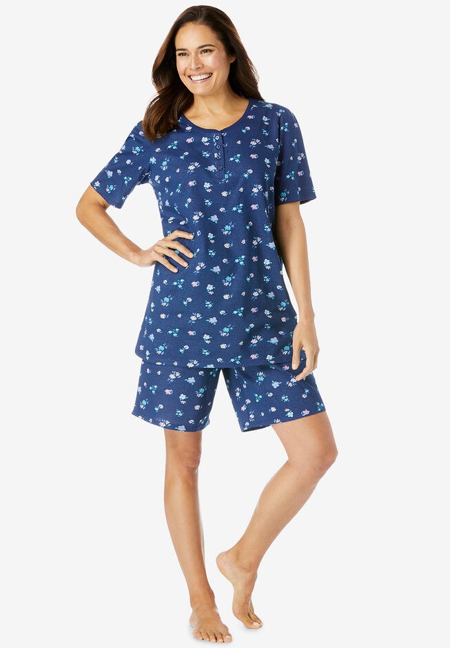 Floral Henley PJ Set, EVENING BLUE FLOWERS, hi-res image number 0