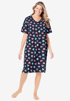 V-Neck Short Sleeve Knee-Length Cotton Sleepshirt