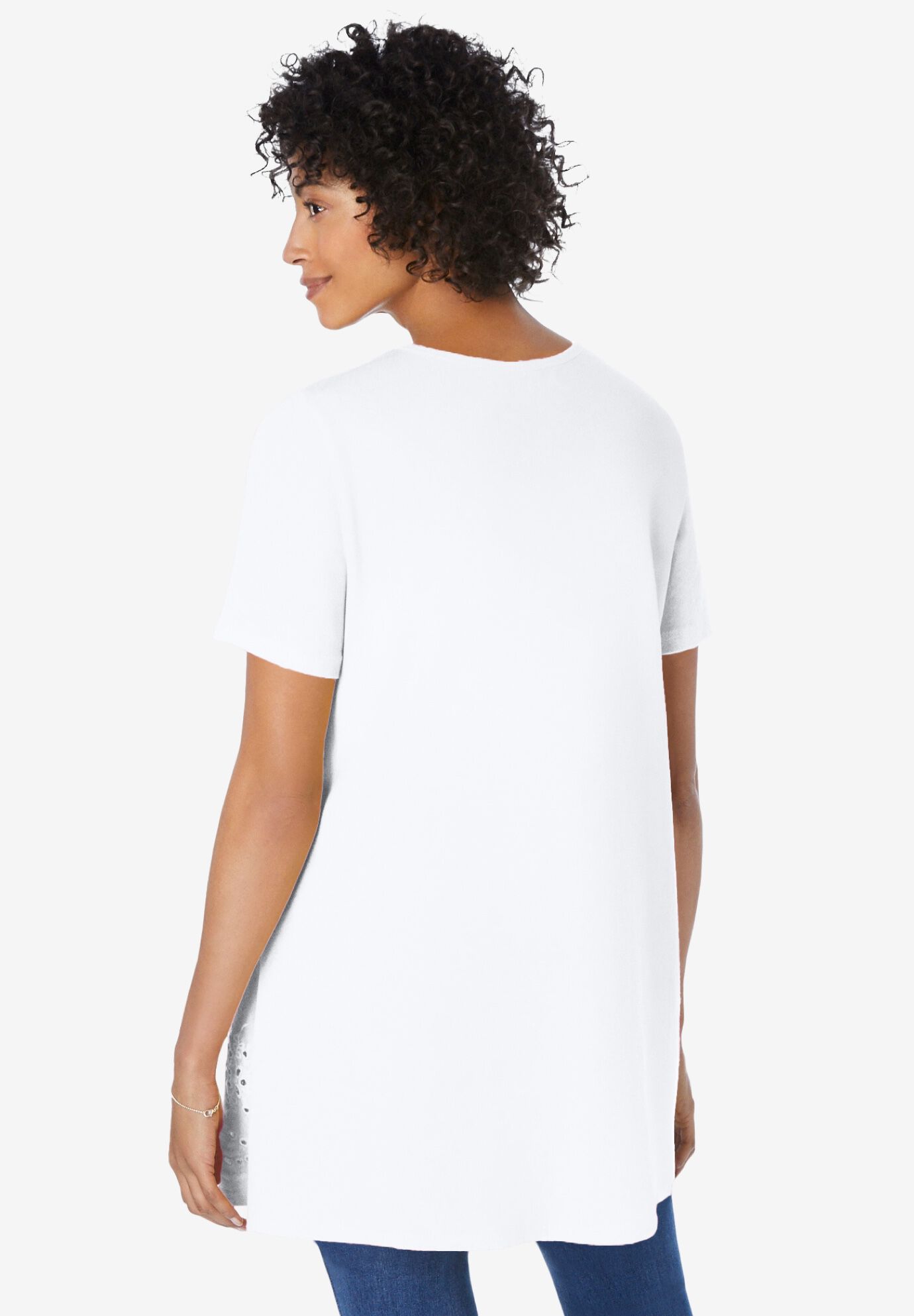 Embroidered Eyelet Pintucked Tunic, WHITE, on-hover image number 1