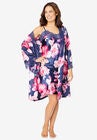 The Luxe Satin Short Peignoir Set, NAVY ROSES, hi-res image number null