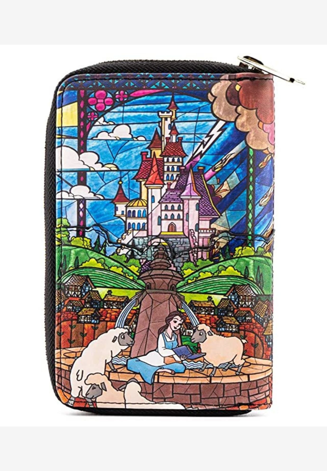 Loungefly x Disney Beauty and The Beast Belle Wallet Zip Around, BLACK, hi-res image number 0