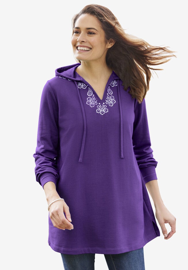 Embroidered Sweatshirt Tunic, RADIANT PURPLE, hi-res image number null