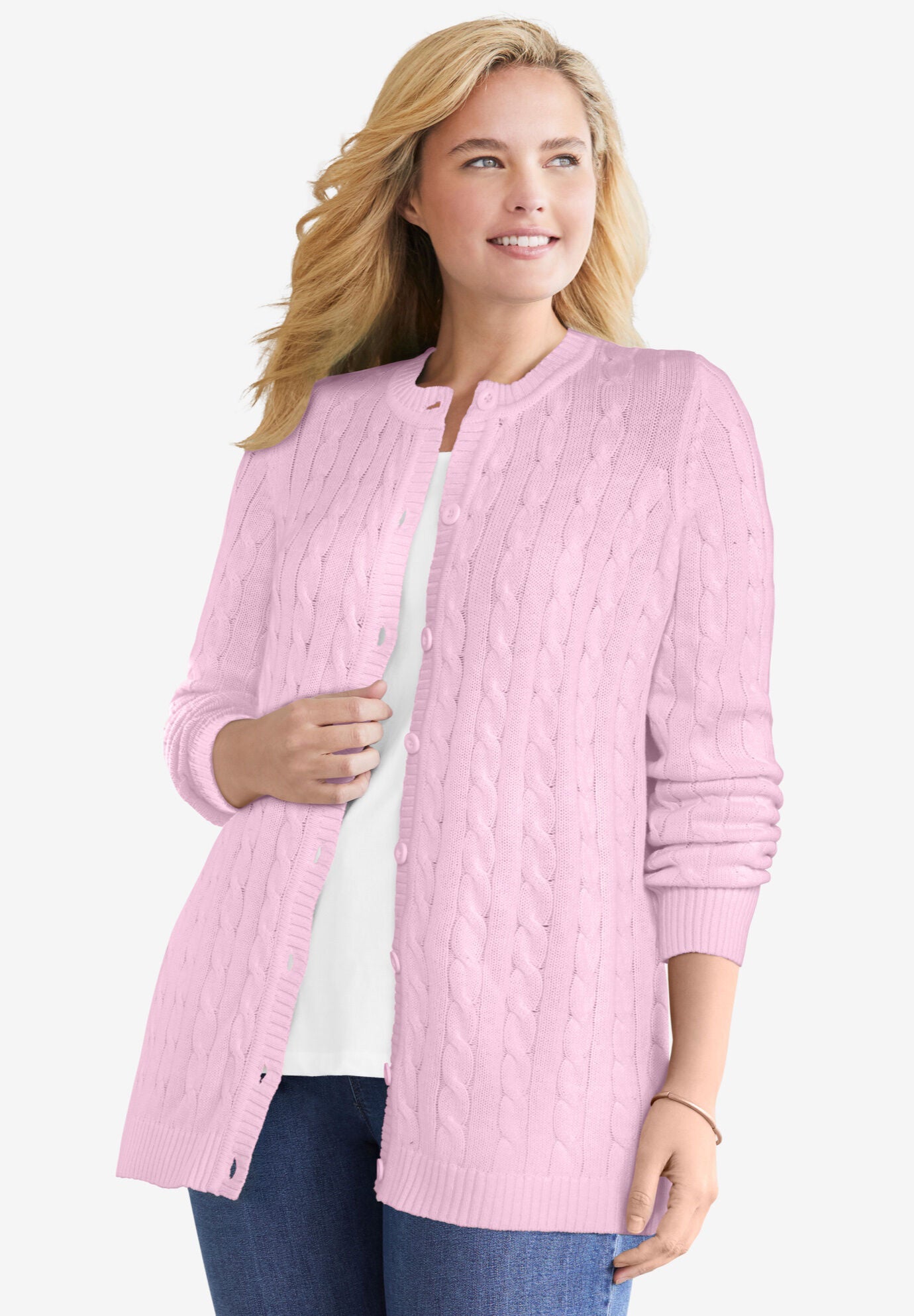 Cotton Cable Knit Cardigan Sweater