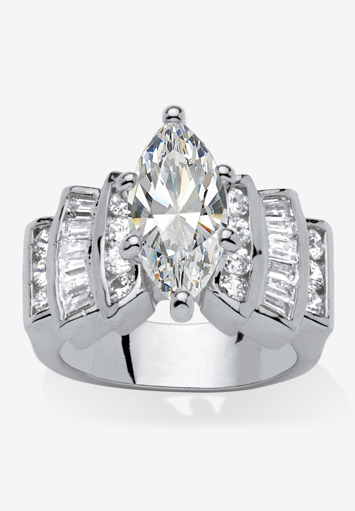Silver Tone Marquise Cut Engagement Ring Cubic Zirconia | Catherines