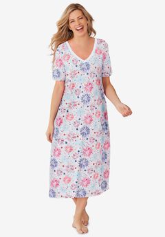 V-Neck Short Sleeve Midi Cotton Sleep Shirt