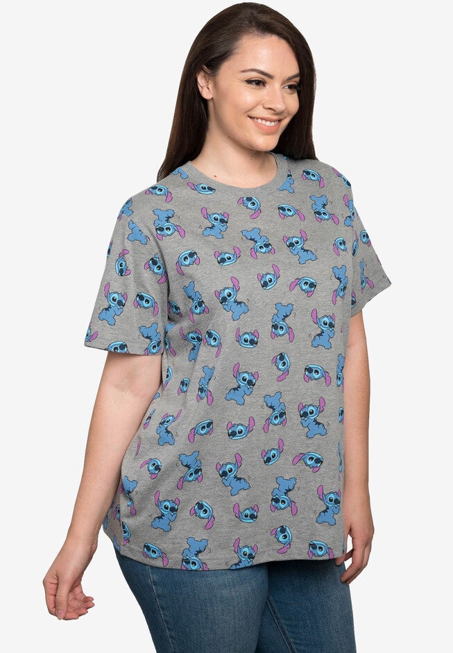 Women's Disney All-Over Print Stitch Short Sleeve T-Shirt Gray, , alternate image number 3