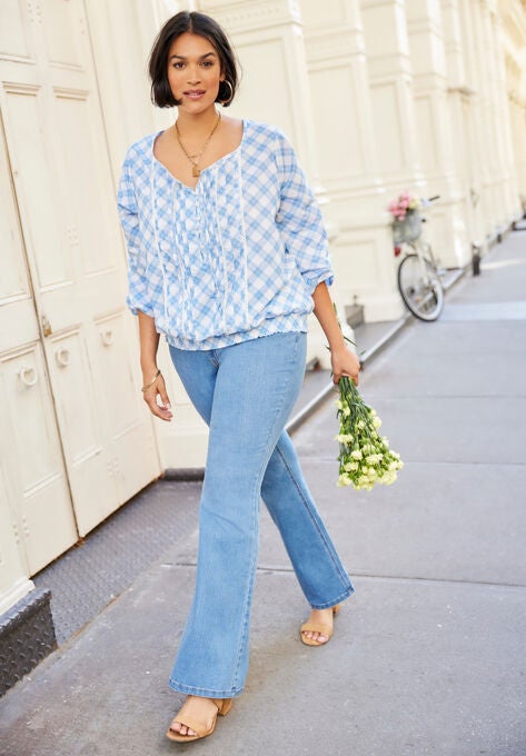 Pintuck Shirt, BLUE COAST PLAID, hi-res image number null