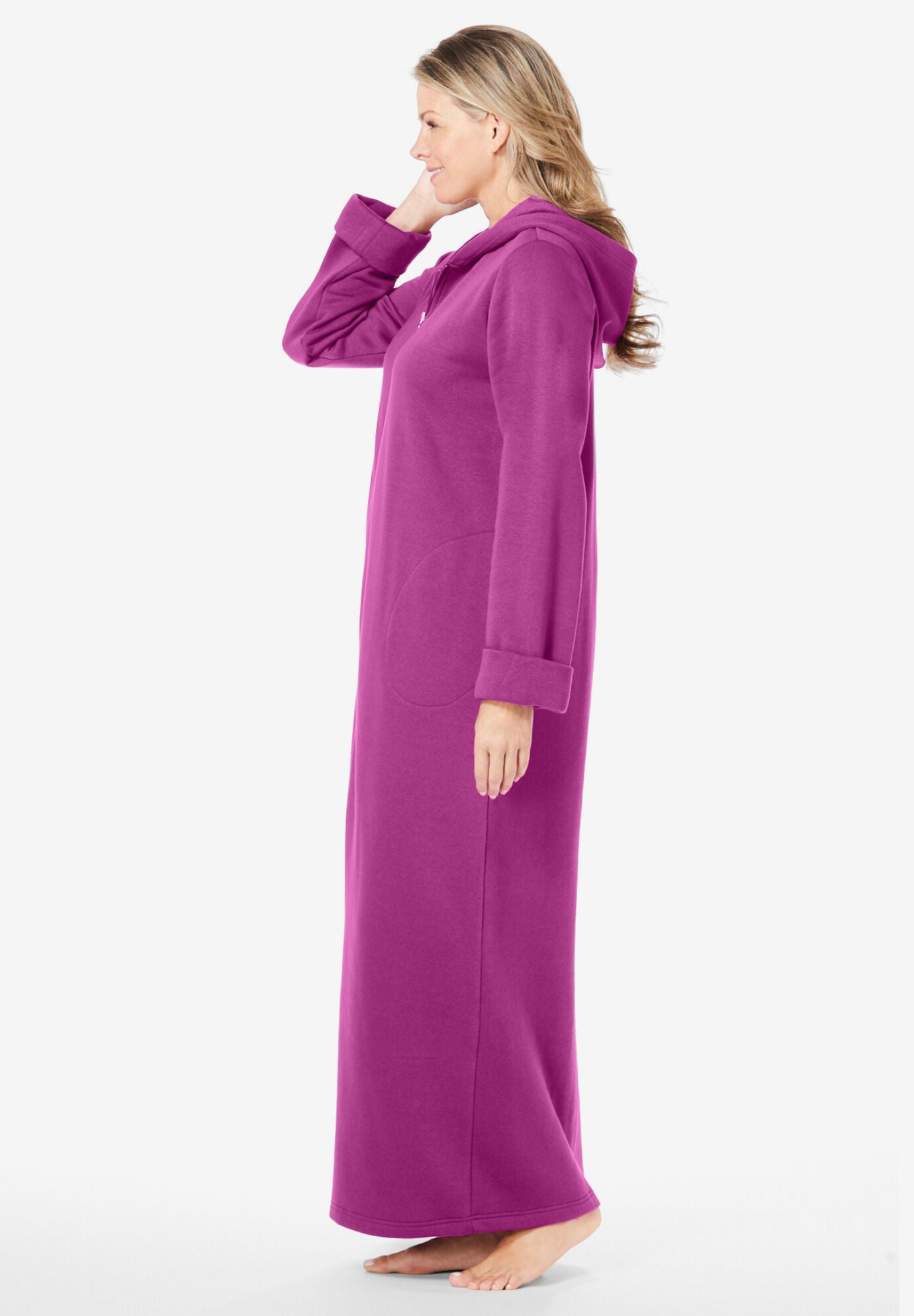 Hooded Fleece Robe with Full FrontZip, Waterfall Hearts Catherines