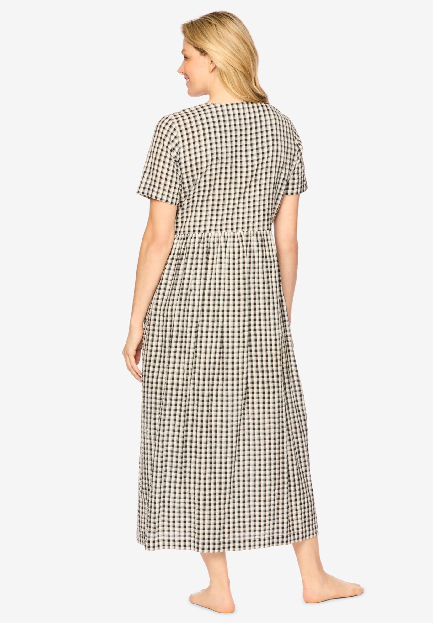 Long Seersucker Lounger, BLACK WHITE GINGHAM, on-hover image number 1