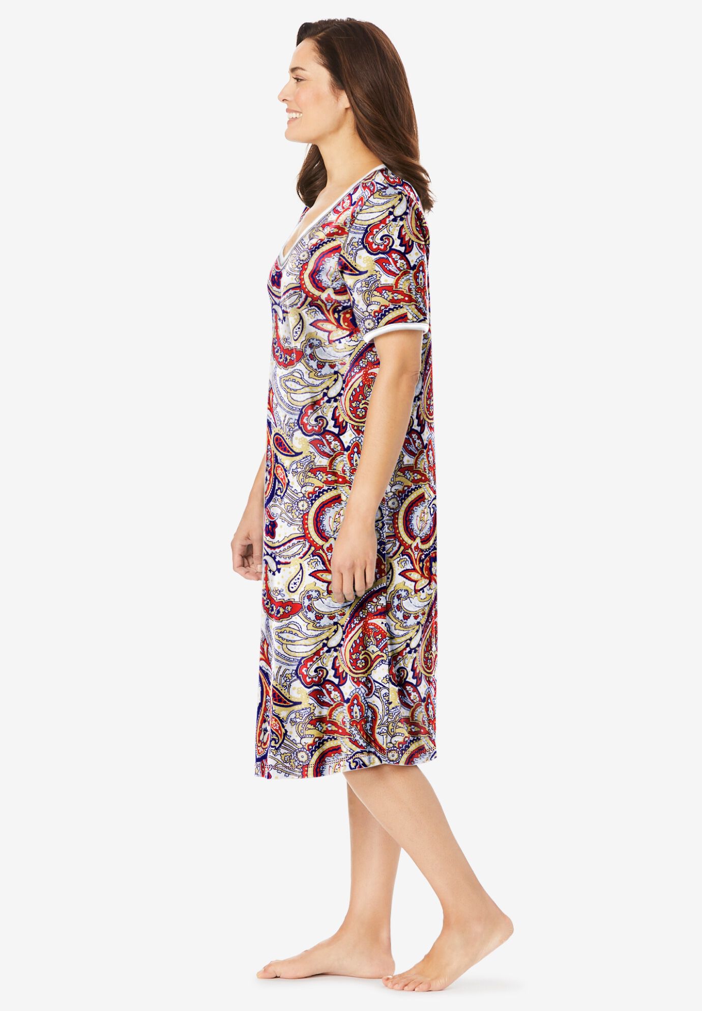 V-Neck Short Sleeve Short T-Shirt Lounger, MULTI PAISLEY, alternate image number 2