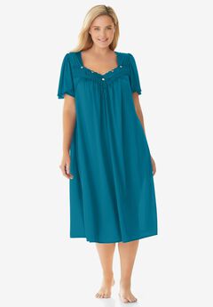 Short Silky Lace-Trim Gown