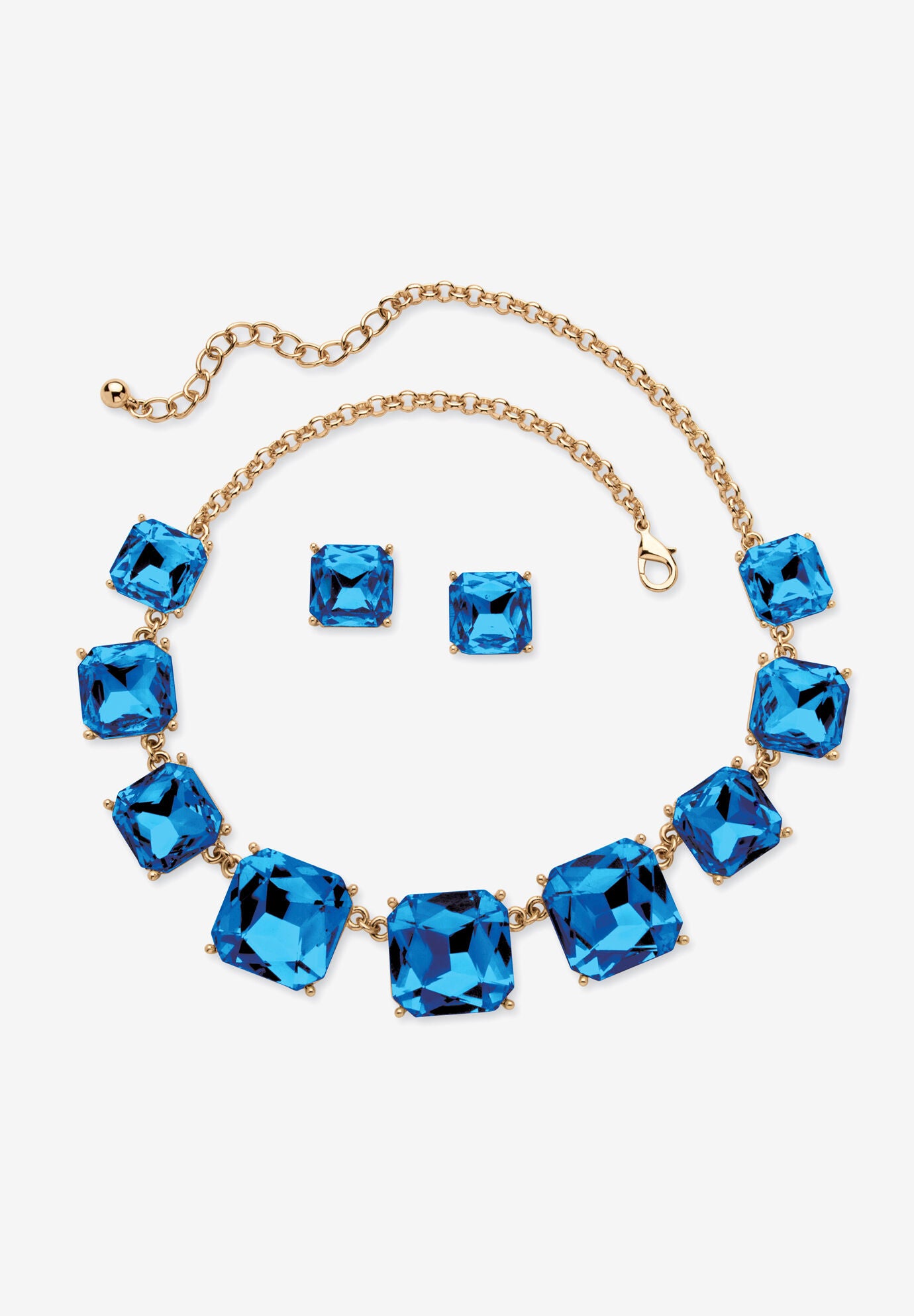 Gold Tone Necklace and Earring Set, Princess Cut Simulated Birthstones, SEPTEMBER, hi-res image number 0