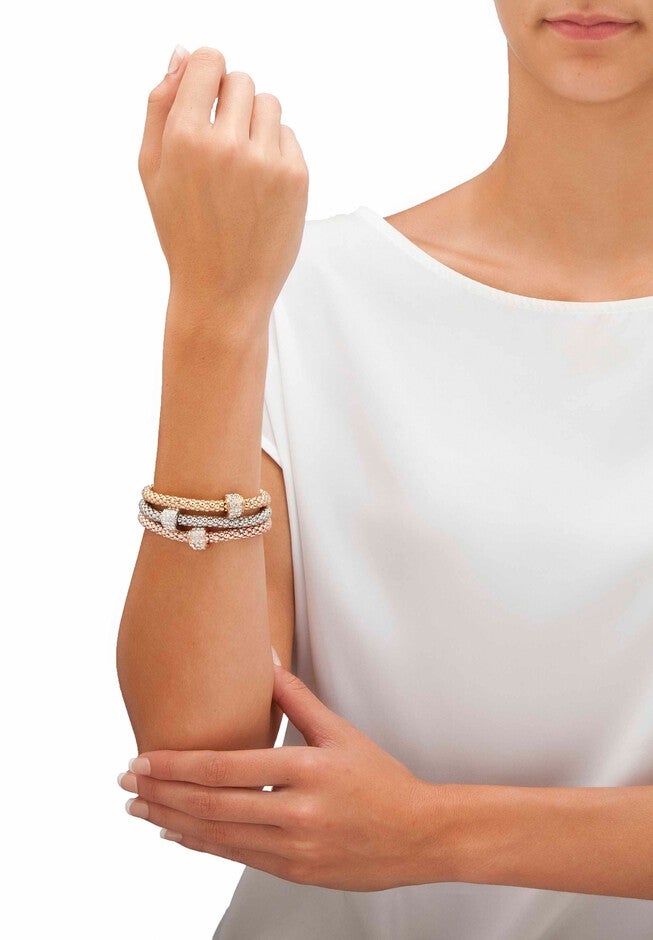 3-Piece Tritone Stretch Bracelet (5.5mm), Round Crystal in Goldtone, , alternate image number 2