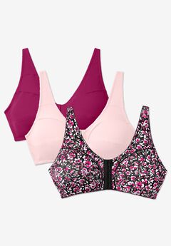 3-Pack Front-Close Cotton Wireless Bra