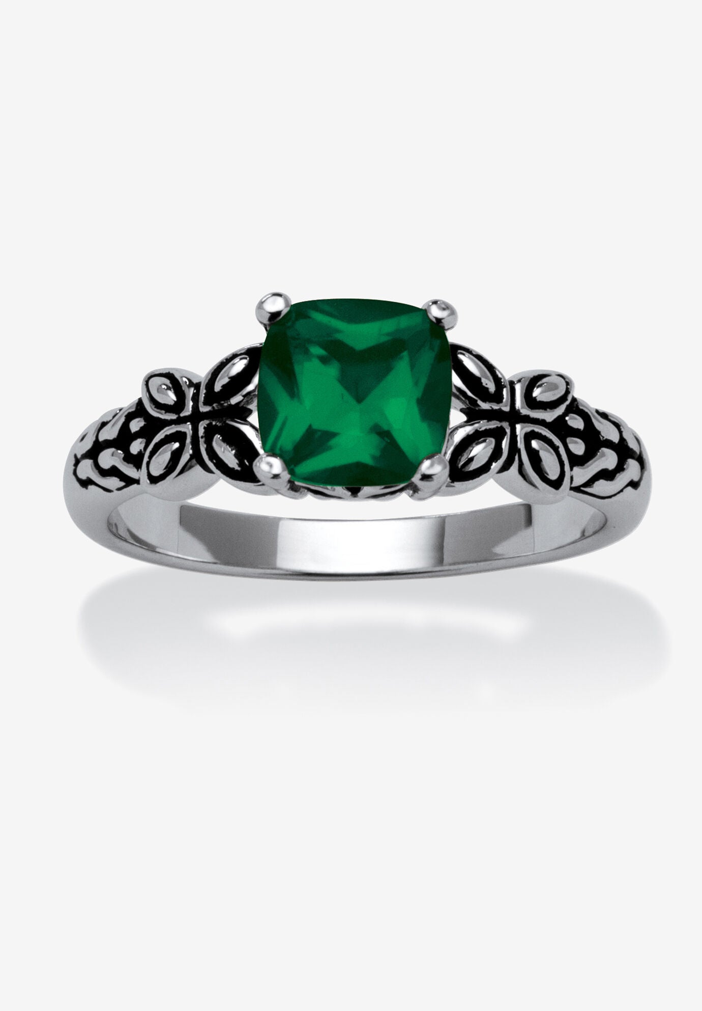 Cushion-Cut Birthstone Ring In Sterling Silver, MAY, hi-res image number 0