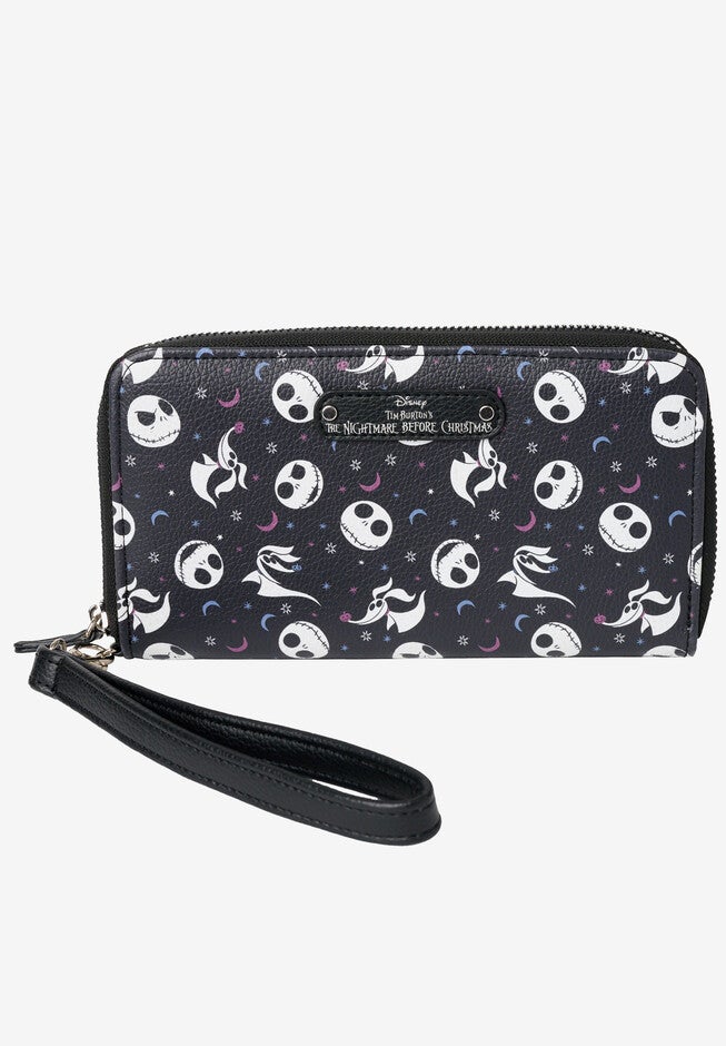 Nightmare Before Christmas Zip Around Wallet All-Over Print Wristlet, BLACK, hi-res image number null