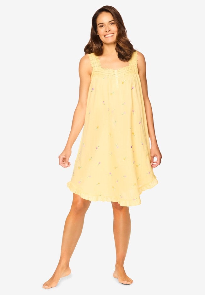 Short Embroidered Nightgown , BANANA, hi-res image number null