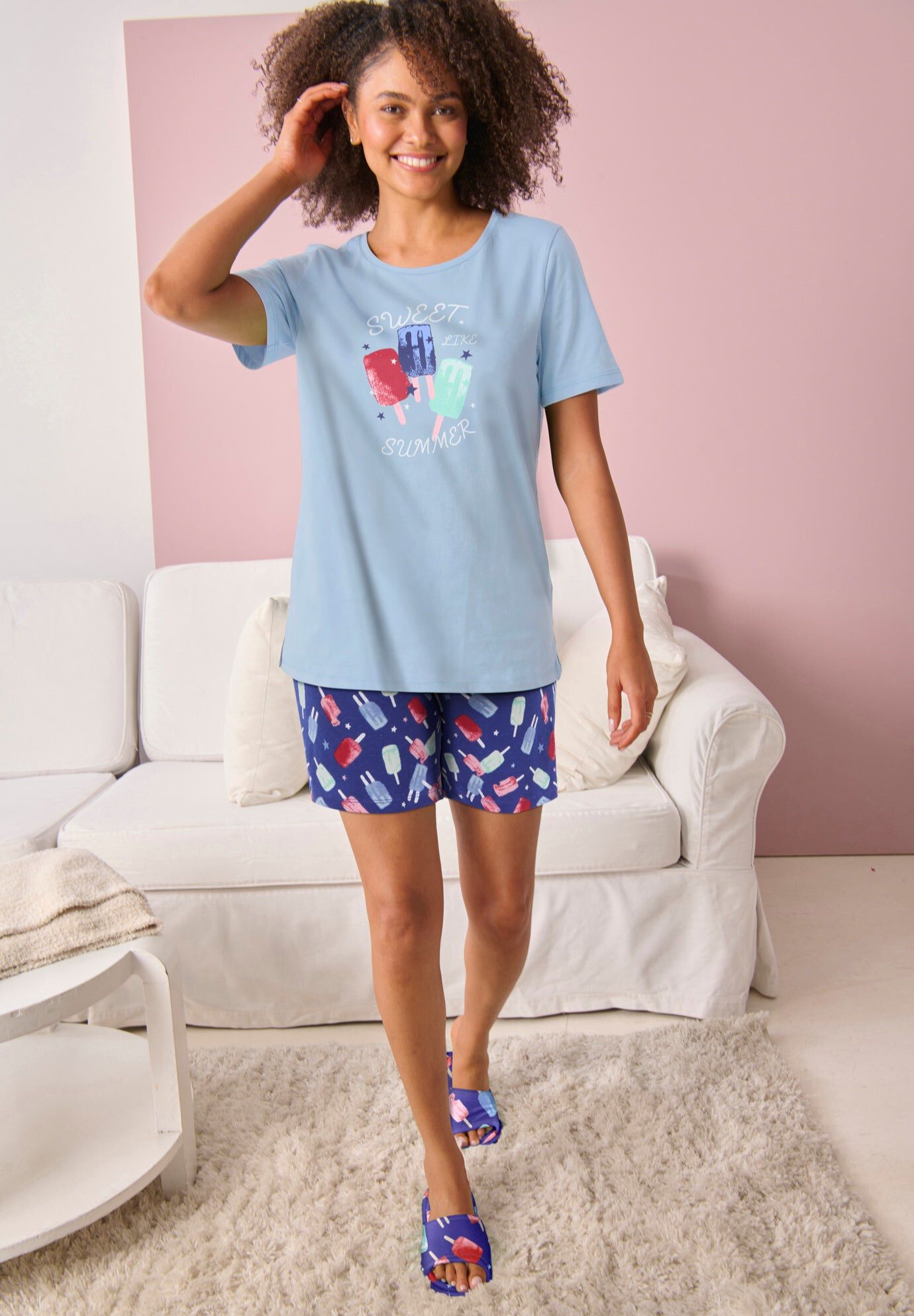 Knit PJ Short Set, SKY BLUE POPSICLE, hi-res image number 0