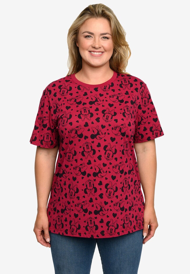 Minnie Mouse Hearts All-Over Print T-Shirt Cranberry Red, , alternate image number null