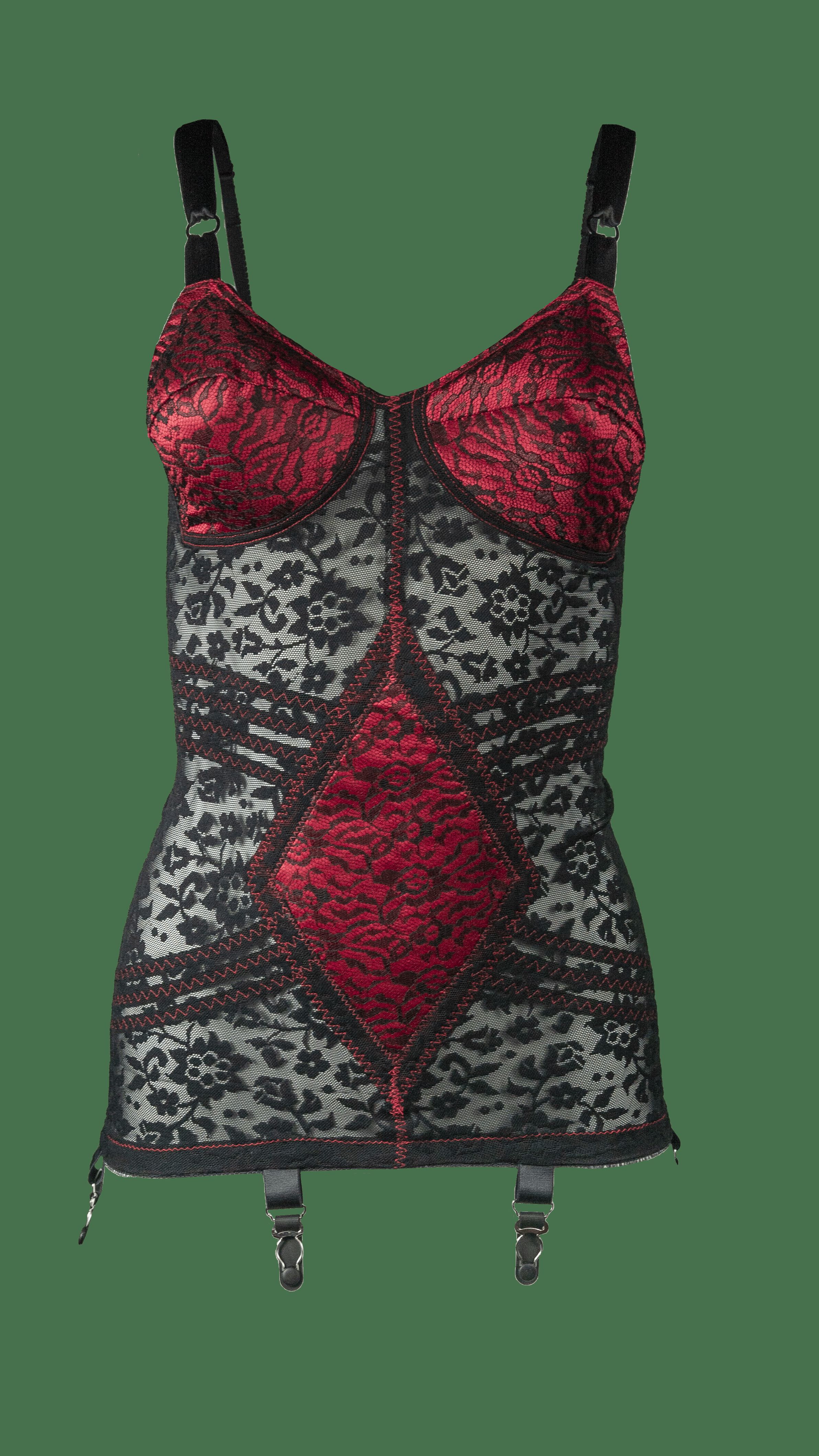 Extra Firm Shaping Lacette Open Bottom Body Briefer with Garters 9357, RED BLACK, alternate image number 2