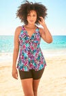 Twist-Front V-Neck Tankini Top, AQUA LEOPARD TROPICAL, hi-res image number null