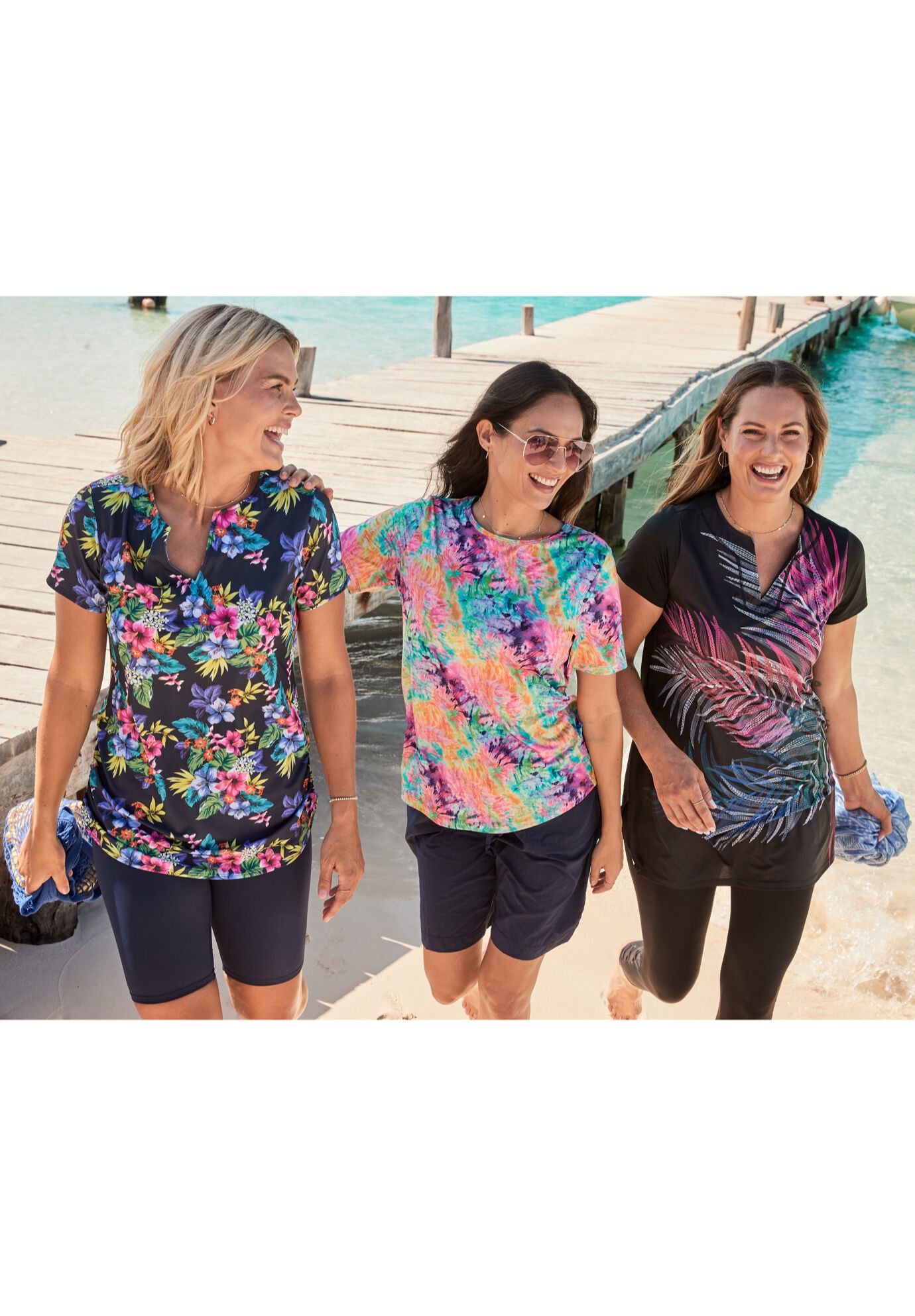 Longer-Length Notch-Neck Short-Sleeve Swim Tunic, , alternate image number 4