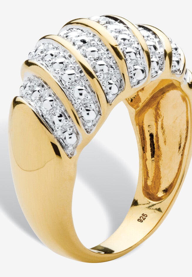 Yellow Gold-Plated Sterling Silver Genuine Diamond Accent Dome Ring, , on-hover image number 1