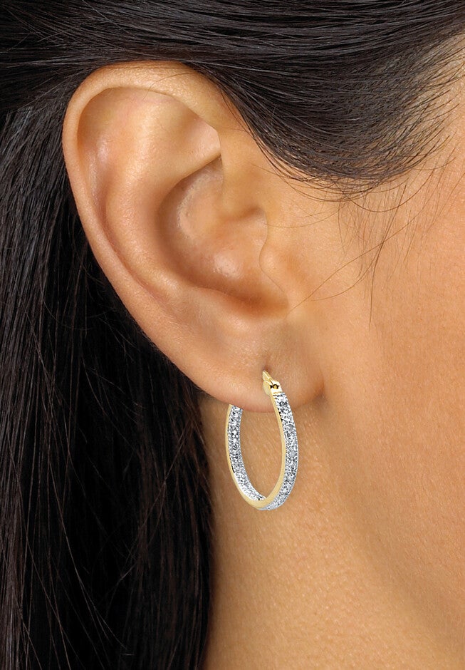 Yellow Gold-Plated Genuine Diamond Hoop Earrings (1/10 Cttw), , alternate image number null