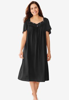 Short Silky Lace-Trim Gown